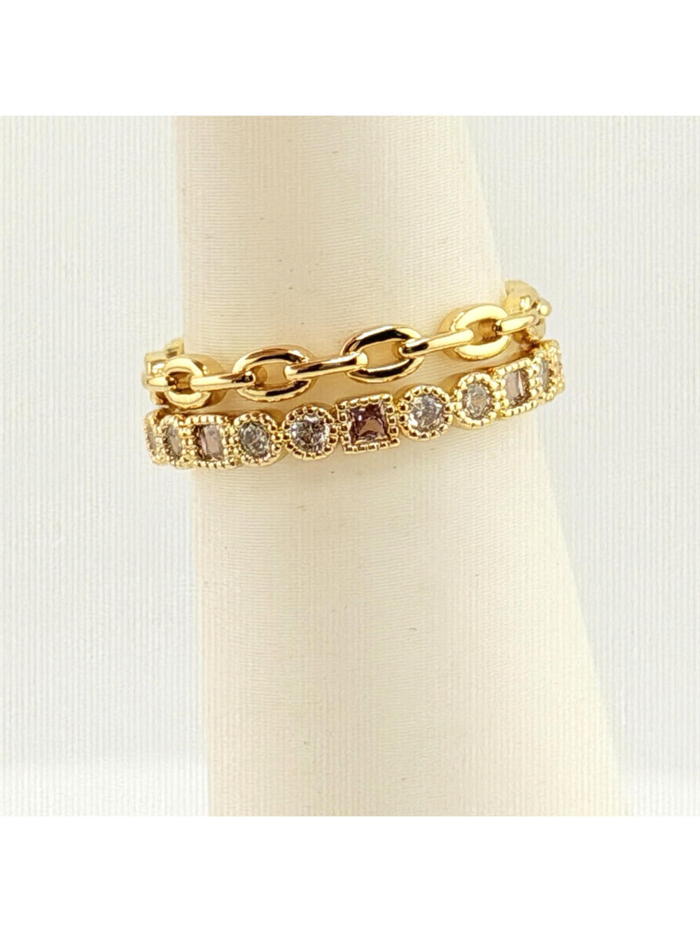 Bomb Party 2pc Sz 8 “Don’t Let Me Go” Smokey Topaz & CZ on Yellow Gold - Links